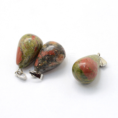 Teardrop Natural Unakite Pendants X-G-Q435-23-1