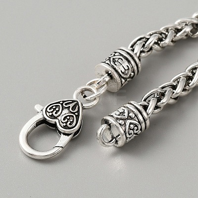 Alloy Wheat Chain Bracelet with Heart Clasp for Women BJEW-WH0011-26AS-1