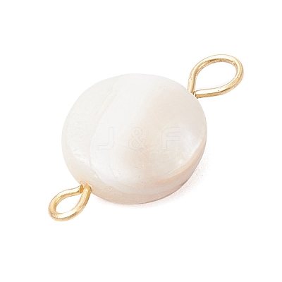 3Pcs Natural Freshwater Shell Flat Round Connector Charms PALLOY-JF04019-1
