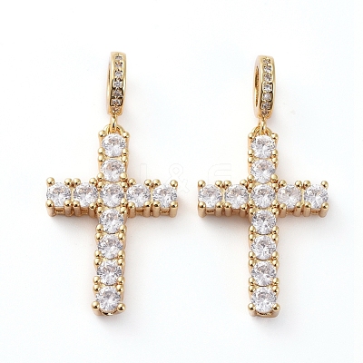 Brass Micro Pave Clear Cubic Zirconia Pendants X-ZIRC-L076-031G-1