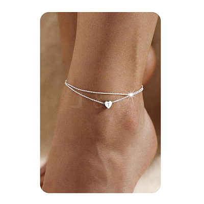 201 Stainless Steel Heart with Initial Charm Double Layer Anklets for Women FS-WG0EC0A-16-1