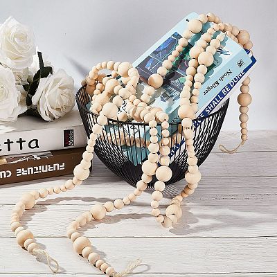 Round Natural Wood Beads Wall Hanging Decorations WOOD-GA0001-08-1