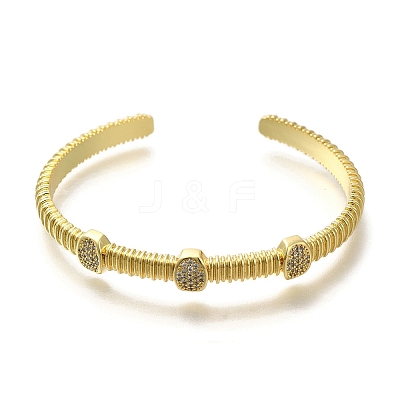 Rack Plating Brass Micro Pave Cubic Zirconia Cuff Bangles BJEW-P336-12G-1