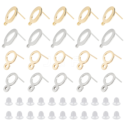40Pcs 4 Style 201 Stainless Steel Stud Earring Findings STAS-DC0009-81-1