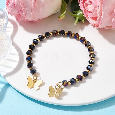 Glass Round Beaded Cuff Bangles BJEW-JB09964-04-1