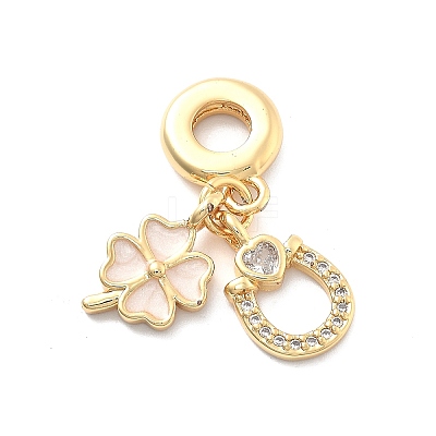 Rack Plating Brass Clear Cubic Zirconia European Dangle Charms KK-Q017-28G-1