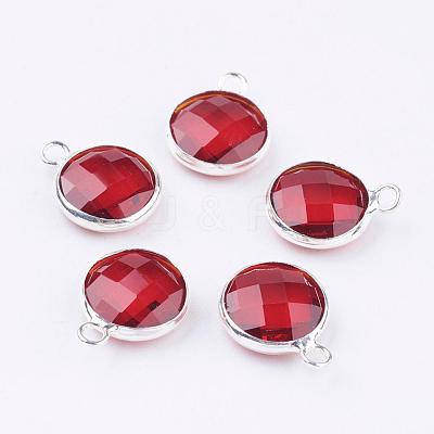 Silver Color Plated Brass Glass Flat Round Charms GLAA-M003-A-04S-1