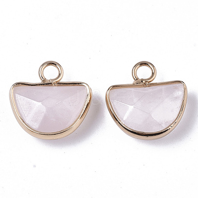 Natural Rose Quartz Semi Circle Pendants G-Q965-11-1