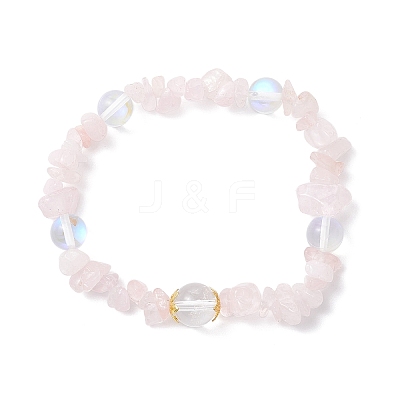 Natural Rose Quartz & Quartz Crystal & Dyed Synthetic Moonstone Beaded Stretch Bracelets for Women BJEW-JB12305-01-1