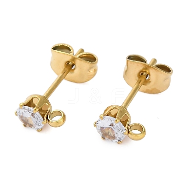 Ion Plating(IP) 304 Stainless Steel Cubic Zirconia Stud Earring Findings STAS-P373-04A-G-1