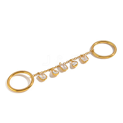 304 Stainless Steel Pave Cubic Zirconia Double Finger Rings VP4247-1
