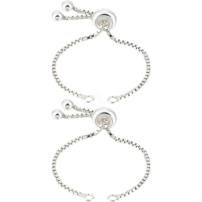 2Pcs 925 Sterling Silver Box Chain with Stop Beads & Loops STER-BBC0006-53-1