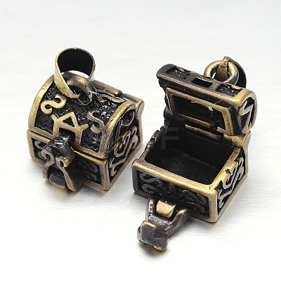 Carved Cuboid Rack Plating Brass Prayer Box Pendants KK-L101-24AB-NF-1