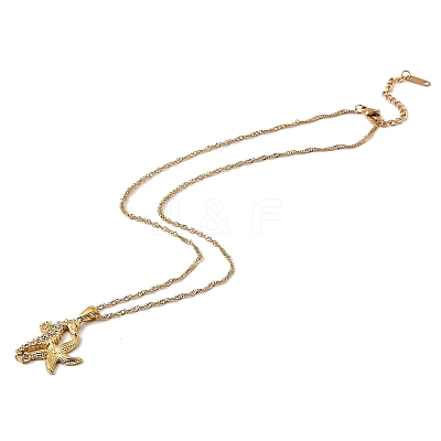 304 Stainless Steel Crystal Rhinestone Seahorse & Starfish Pendant Rope Chain Necklaces for Women STAS-Z101-08G-1