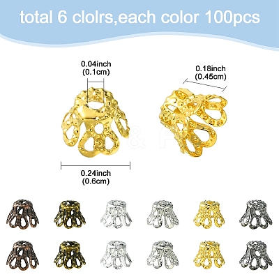 600PCS 6Colors Iron Bead Caps IFIN-YW0003-05-1