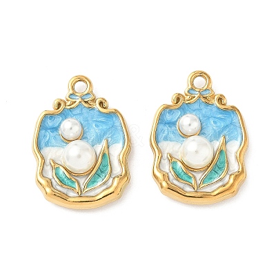 304 Stainless Steel Enamel Round Pendants STAS-I346-05G-02-1