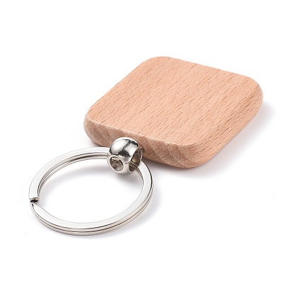 Natural Wood Keychain HJEW-P008-05-1