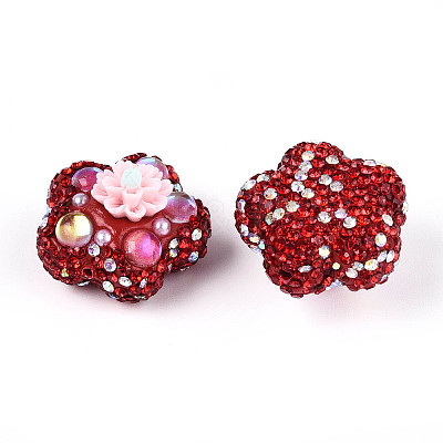 Flower Shape Polymer Clay Rhinestone Beads CLAY-U023-01A-1