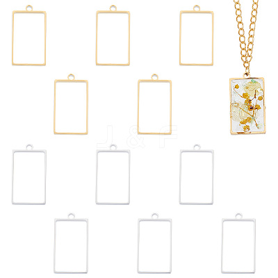12Pcs 2 Colors 304 Stainless Steel Open Back Bezel Rectangle Pendants STAS-UN0057-58-1