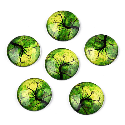 Half Round/Dome Tree Pattern Glass Flatback Cabochons for DIY Projects GGLA-Q037-25mm-M28-06-1
