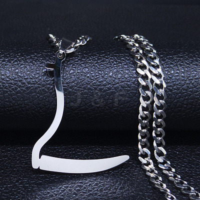 201 Stainless Steel Grim Reape Scythe Pendant Necklaces NJEW-H065-22P-1
