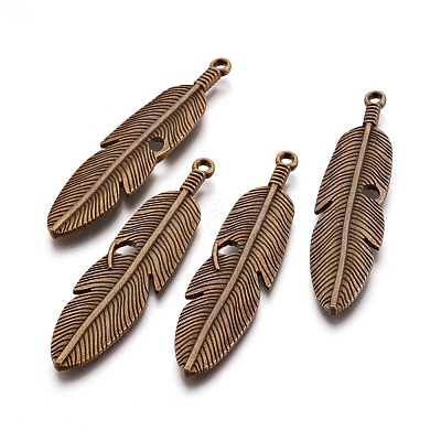 Tibetan Style Alloy Feather Big Pendants X-TIBEP-A12720-AB-NR-1