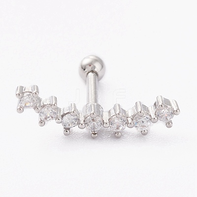 Brass Micro Pave Clear Cubic Zirconia Barbell Cartilage Earrings AJEW-P017-09P-1