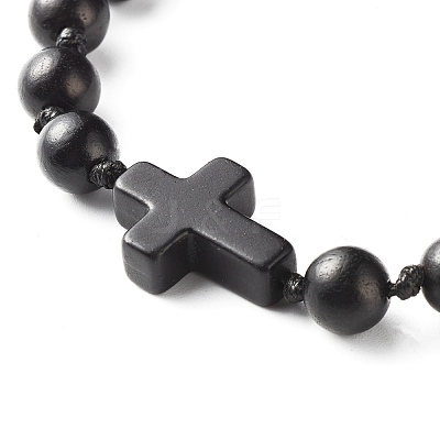 Round Natural Wood Beaded Bracelet for Men Women BJEW-JB06904-1