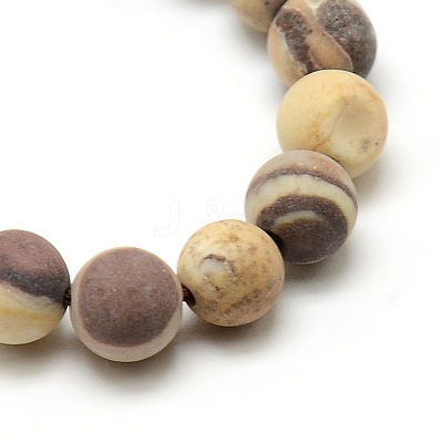 Frosted Natural Zebra Jasper Round Bead Strands G-M064-8mm-03-1