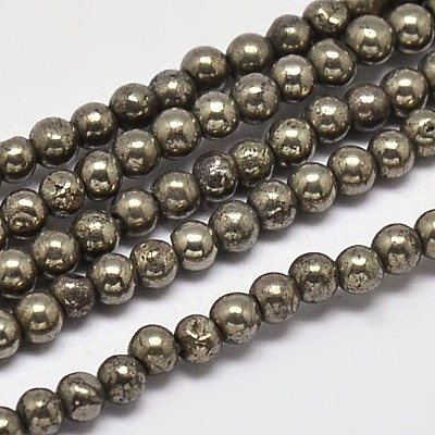 Natural Pyrite Round Beads Strands G-F197-10-3mm-1