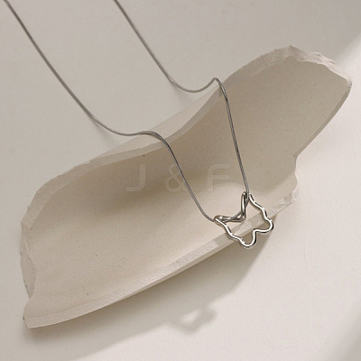 Hollow 304 Stainless Steel Butterfly Pendant Round Snake Chain Necklaces for Women WG3C067-02-1