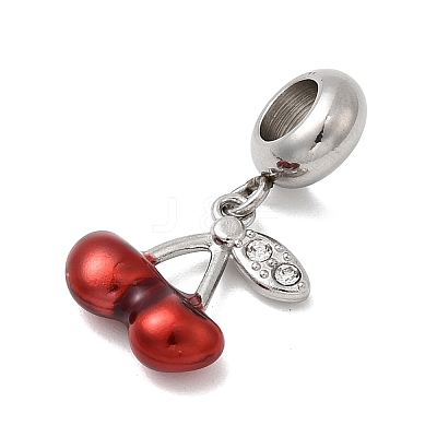 304 Stainless Steel Red Enamel Fruit European Dangle Charms STAS-D153-26P-1