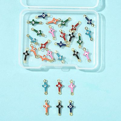 28Pcs 7 Colors Brass Enamel Connector Charms KK-FS0002-04-1