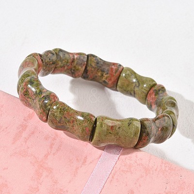 Bamboo Natural Unakite Beads Stretch Bracelets for Women Men BJEW-K304-01F-1