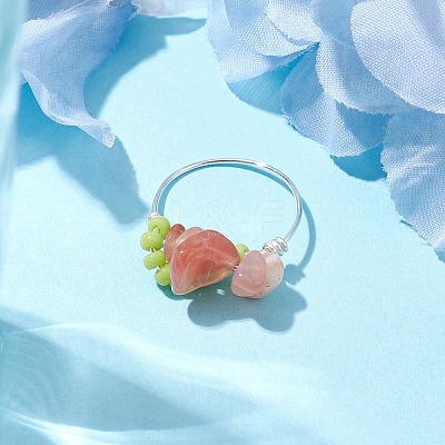 Natural South Red Agate Chip Finger Rings RJEW-TA00125-1