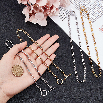 4Pcs 2 Colors 304 Stainless Steel Figaro Chains Necklace NJEW-UN0001-33-1