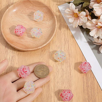 8Pcs 2 Colors Hexagon with Heart Pattern Silicone Focal Beads SIL-GF0001-52-1