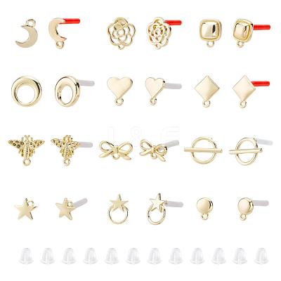 48Pcs Heart & Star & Moon & Geometry Alloy Stud Earring Findings PALLOY-PH0001-83LG-1