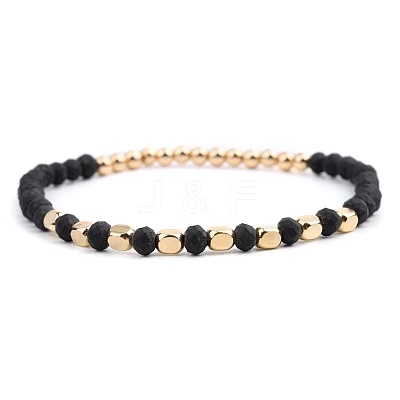 Narual Black Stone & Synthetic Non-magnetic Hematite Beads Stretch Bracelets for Women KP6261-12-1