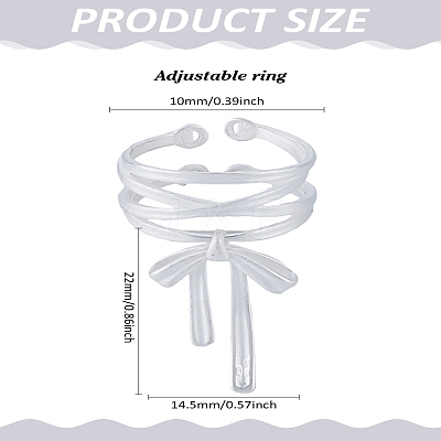 1Pc Bowknot Brass Adjustable Cuff Rings for Women RJEW-LP0002-45-1