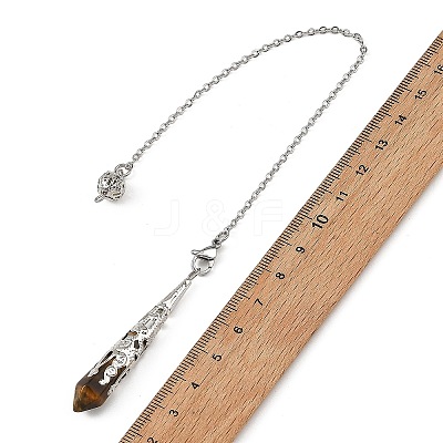 Natural Carnelian & Quartz Crystal & Amethyst & Tiger Eye & Lapis Lazuli Cone Point Dowsing Pendulums HJEW-JM04997-1