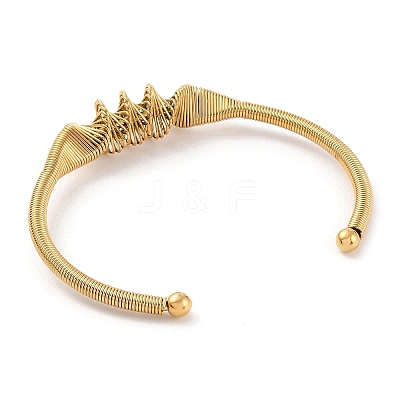 Ion Plating(IP) 304 Stainless Steel Wire Wrap Open Cuff Bangle BJEW-A139-03G-1