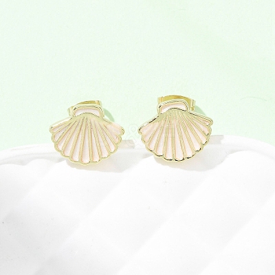 Brass Enamel Stud Earrings EJEW-B152-01G-04-1