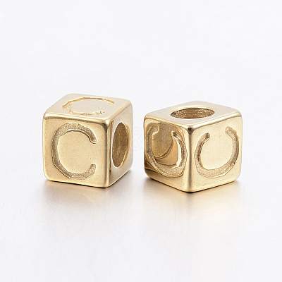 304 Stainless Steel Large Hole Letter European Beads STAS-H428-01G-C-1
