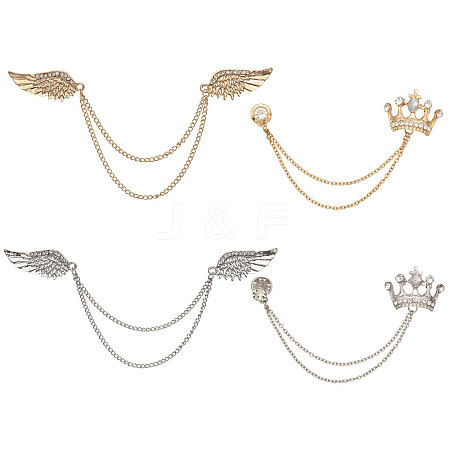 4Pcs 4 Styles Alloy & Iron Hanging Chain Brooches JEWB-CA0001-64-1