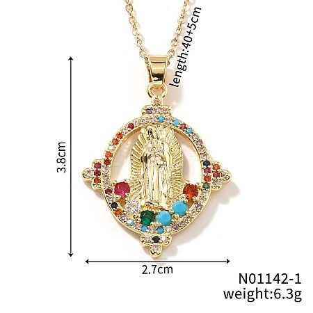 Brass Cubic Zirconia Hollow Oval Design Virgin Mary Pendant Exquisite Necklaces DG8423-1-1