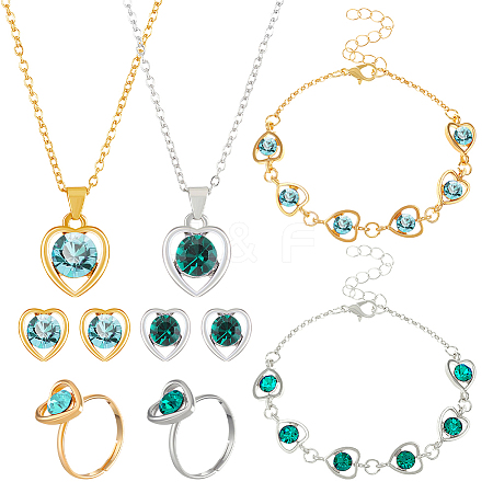 Glass Heart Jewelry Set SJEW-HY0001-13B-1