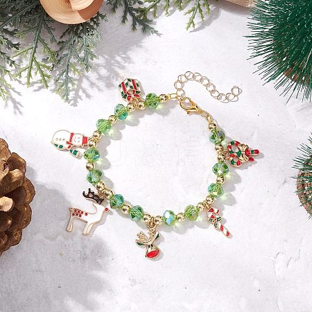 Christmas Alloy Enamel Charm Bracelets BJEW-JB12077-01-1