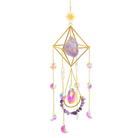 Geometric Natural Raw Amethyst Suncatchers DJEW-PW0007-01H-1