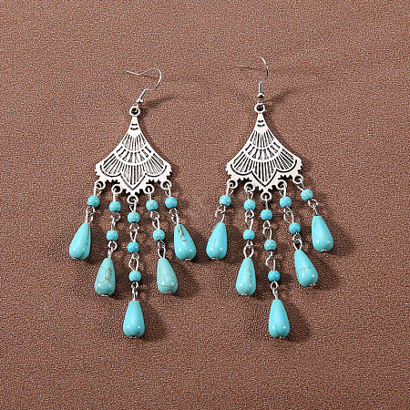 Bohemian tassel turquoise earrings JU8957-29-1